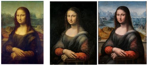 Leonardo, Gioconda, Louvre - Copia della Gioconda, Prado, prima e dopo il restauro